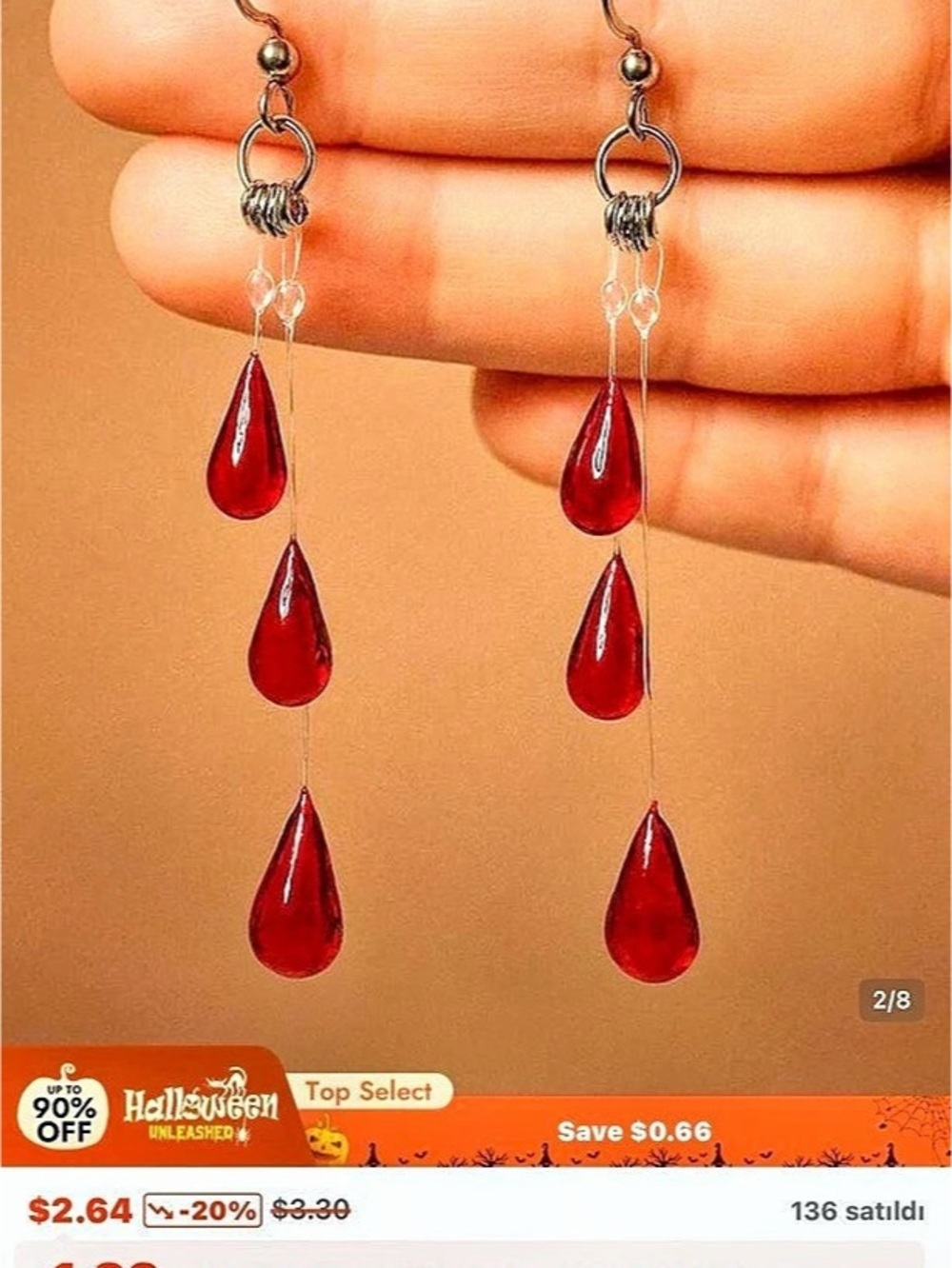 Vampire Blood Drop Earrings Red & Silver